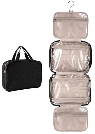 Garsumiss Trousse de Toilette Organisateur Maquillage Voyage Sac Rangement Etanche avec Crochet Suspension pour Accessoires Bain,Shampoing,Récipient Taille Standard(Noir)