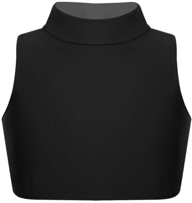 janisramone® Girl's Gymnastics Crop Tops, Girls Kids Plain Sleeveless Crop Top Turtle Neck, Girl s Running Vest Yoga Sports Summer Dance top Black