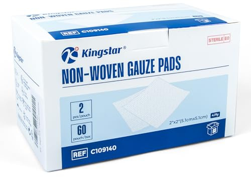 Kingstar Sterile Nonwoven Gauze Pads, 2x 2, 60 Packs - 120 Pieces