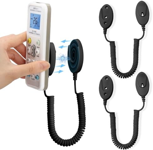 2-Pack Supports Magnétiques pour Télécommandes avec Cordons à Ressort - Fixation Murale Adhésive, Anti-Perte, Ressort Extensible pour Une Sécurité Optimal (Noir 70 Pouces, Paquet de 2)