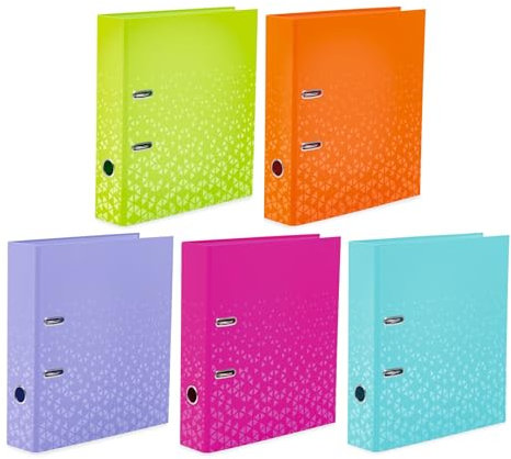 HERMA Ordner A4 Farben Set, 5 Stück, 7 cm breit, Kinder Ringordner mit Muster, einfarbiger Aktenordner mit glänzender Veredelung und Innendruck für Jungen und Mädchen
