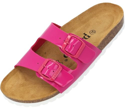 Palado Pantoletten Damen Milos Lack – elegante Sandalen Made in Spain - bequeme Hausschuhe mit Kork-Fußbett - modische Sommerschuhe Pink UK8 - EU41