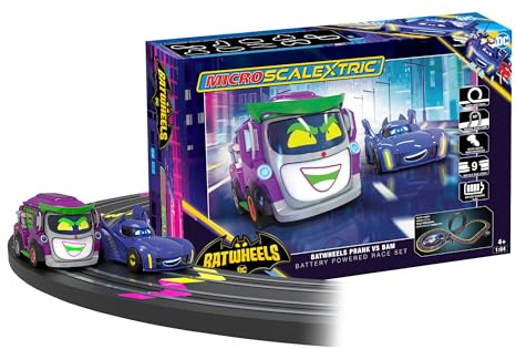 Scalextric Ensemble de piste de course micro-voiture Ensemble de construction Batwheels et Farces contre Bam Course alimentée par piles