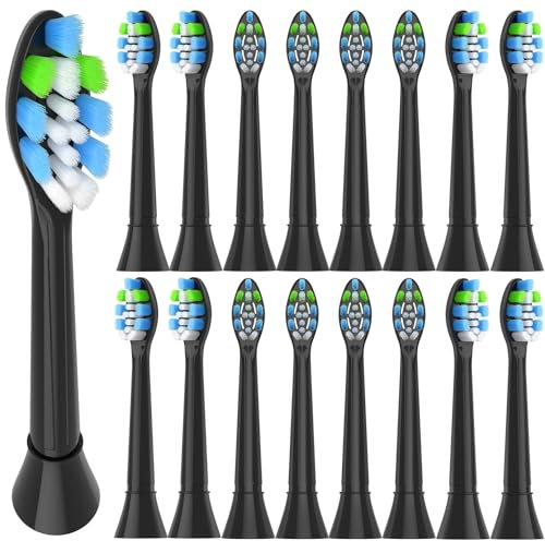 QLEBAO Ersatzbürsten Kompatibel mit Philips Sonicare Elektrische Zahnbürste Aufsteckbürsten, 16er Schwarz Sensitive Bürstenkopf, Modell: 903 Schallzahnbürstenköpfe, Soft Bürsten