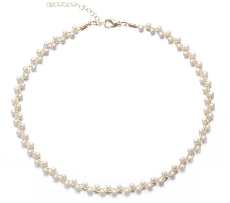 Aleasha Weiße Perlenkette Faux Pearl Halskette 3mm Mehrreihige Perlenkette Zweireihige Damen Schmuck Geschenke 38 cm