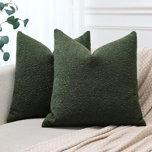 JOTOM 2er Set Boucle Kissenbezüge, Dekorative Weich Einfarbig Wurf Kissenbezug Moderne Kissenhüllen Sofakissen Dekokissen Zierkissenbezug für Wohnzimmer Schlafzimmer Deko (60x60cm, Dunkelgrün)