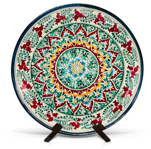 ZARENHOFF Orientalischer Lagan Ляган Rischtan KaraKalam R4 Keramik Usbekischer Teller Servier-Schale KaraKalam Usbekische Ljagan Plate Handgemalt (Ø 37 cm)