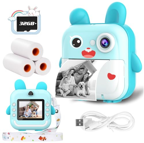 TOYOGO Kinder-Sofortbildkamera, 32G Digitaldruckkamera, 1080P und 48 MP HD Objektiv mit 2 Rollen Druckpapier, Geburtstags Jungen und Mädchen