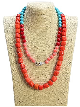 CZMDKEXM Bijoux 43 pouces Orange Rouge Rose Corail Bleu Long Collier remplir