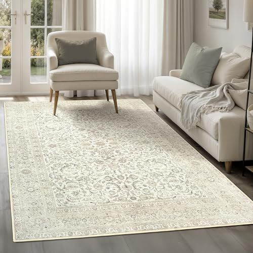 artyrugs Machine Washable Rug, 152x213cm, 75% Recycled Cotton, Short Pile, Non-Slip Backing, Non-Shedding, Area Rugs for Living Room, Bedroom, Kitchen, Hallway, Office, Silver Grey