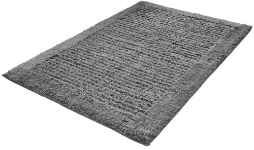 Kleine Wolke Badteppich NET Schiefer 70 x 120 cm | OEKO-TEX zertifiziert, rutschhemmende Unterseite, für Fußbodenheizung, maschinenwaschbar, 100% Baumwolle