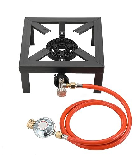 Cozyel Hockerkocher Gaskocher Gas Kocher Campingkocher Economic 8KW DE/AT mit 1,5M Schlauch 50 mBar Regler, für Camping,Outdoor, nur für die Verwendung im Freien, für den Anschluss an Propangasflasche