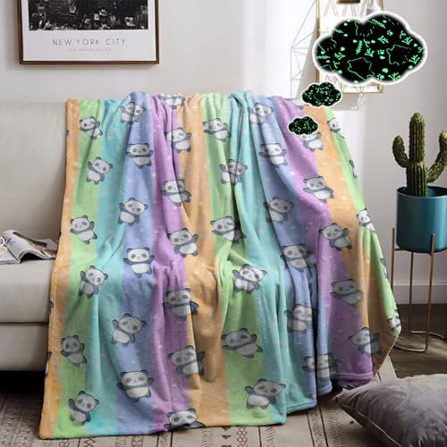 Kuscheldecke Leuchtet im Dunkeln, Einhorn Decke Kuscheldecke Kinder, Weich Fleecedecke Wohndecke, Geschenk für Kinder Jungen Mädchen (Panda, 150x200cm)