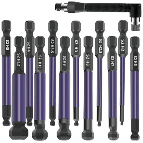 NIYATA 12Pcs Allen Key Bit Set, S2 Steel Magnetic Hex Bits, 1/4 Hex Shank, Ball End for Drill, Screwdriver Set, Ideal for Furniture Assembly