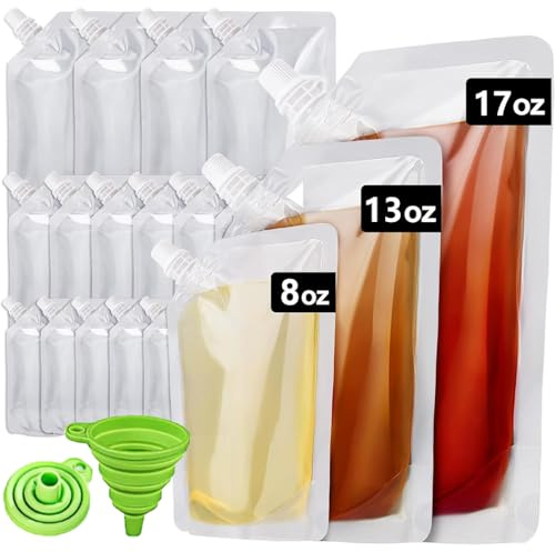 15 x Trinkbeutel, nachfüllbare Getränkebeutel für Festivals, transparente Reise-Kunststoff-Getränke, wiederverwendbar, Alkohol, Likör, Saft, Getränkebehälter, Party, Halloween, Weihnachten, Heiß- und