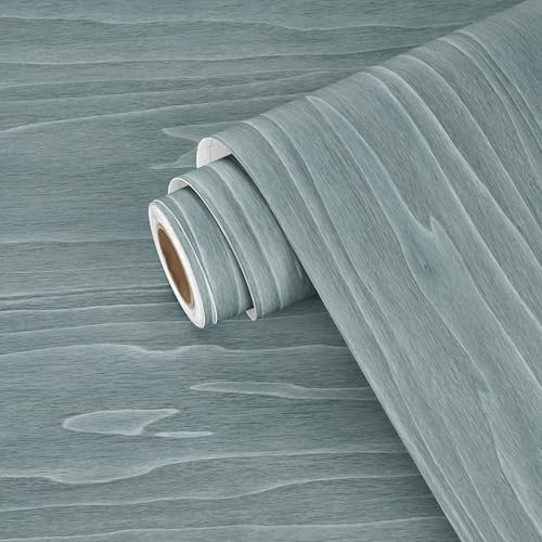 Yullpaper Grey Blue Wallpaper Wood Vinyl Wrap for Furniture Kitchen Worktop Covering Vinyl Self Adhesive Wood Effect Wallpaper Grey Blue Sticky Back Plastic Vintage Adhesive Table Cover 40cm x 200cm