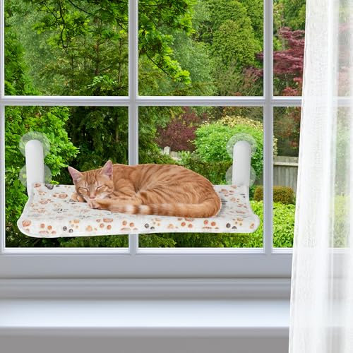 Mooche Cat Window Bed Hammock for Indoor Cats, Foldable Cat Window Perch, 60x30CM with Reversible Mat, Upgrade Strong Suction Cups Sturdy Holds Up to 18kg