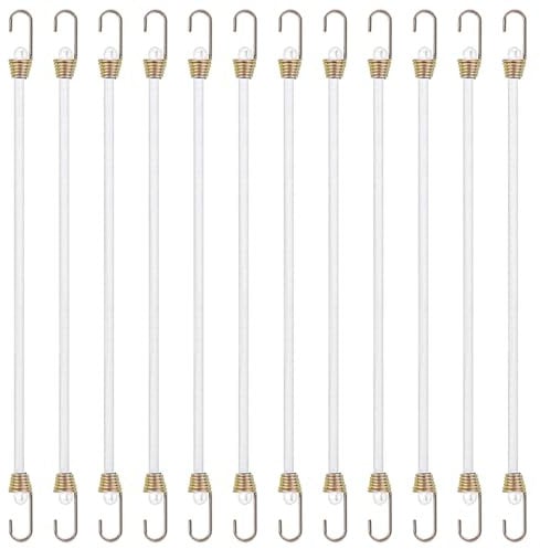 Ymapinc Lot de 12 tendeurs avec crochets - 26 cm - En caoutchouc - Avec crochets - Pour camping, bagages, voiture, top racks, chargement, camping-car, activités de plein air (blanc)