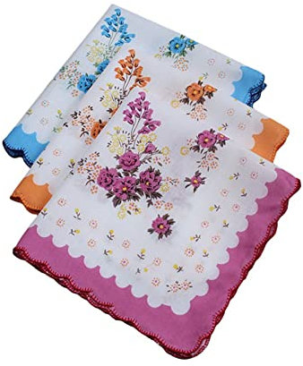 Zgehnao Taschentuch-Stoffe, 3 Stück, Damen-Taschentuch, Baumwolle, Blumenstickerei mit Spitze, Taschentuch für Nachmittagstee, 6#, 30*30 cm