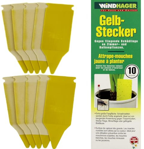 sopomarkt24 Gelbstecker Leimfalle Pflanzenschutz 20 Stück H160mm – Effektive Insektenschutz Falle gegen Trauermücken, Weiße Fliegen & Schädlinge für Zimmerpflanzen, Balkon & Garten