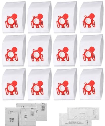 12 Bolsas para aspirador para Miele 9917710 y 4 filtros, Bolsas aspirador Para Miele 3D Efficiency FJM G/N, compatibles con los modelos Complete C2 y C3, Classic C1, S8, S5, S2 (Rojo)