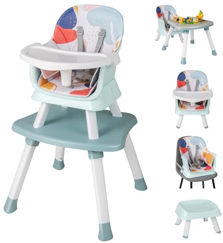 Maxmass 6 in 1 Convertible Baby High Chair, Highchair Converts to Table & Chair Set, Infant Feeding Chair with Harness, Removable Tray, High Chairs for Babies Toddlers (Lake Blue, 58x58x98cm)