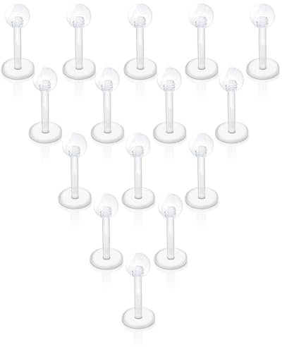 Gojewen 15er Plastik Lippenpiercing 8mm Labret Stecker 1,2mm Kunststoff Flexibel Acryl Piercing Lippe Tragus Retainers