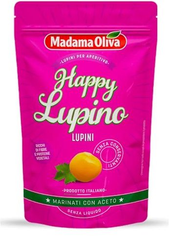 Madama Oliva Lupini Marinati all’Aceto 80g, Lupini Italiani, Deamarizzati e Cotti, Gusto Delicato, Senza Conservanti, Atmosfera Protettiva, Pratiche Bustine Easy Open