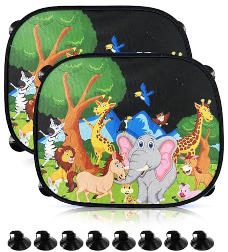 WTZWYFWJ 2 Piezas Parasol Coche Bebe,Negro Parasol Coche Infantil, para Proteger del Sol a Bebés y Mascotas-Elefantes