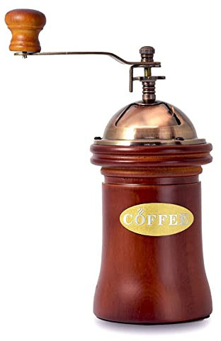 Molinillo de café manual de madera vintage con manivela y engranaje ajustable