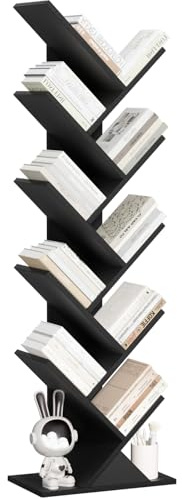 LELELINKY Libreria a forma di albero, 10 livelli per libri, CD/riviste, libreria DVD in legno, libreria per soggiorno, camera da letto e ufficio, bianco