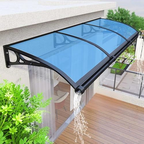 Générique Auvent pour Porte d'entrée Toit Marquise avec Gouttière en Polycarbonate Protection Contre Pluie, UV et la Neige Marquise d'Entrée de Terrasse(Lake Blue,39x165in/100x420cm)