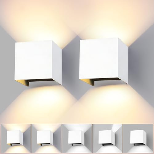 wisdom line 2er Set Wandleuchte Innen Aussen 15W LED 3 Farben Weiß | IP65 wasserdicht, 3 Farbtemperaturen & 0-120° verstellbarer Lichtwinkel. Aus Aluminium ideal für Flur, Wohnzimmer und Garten.