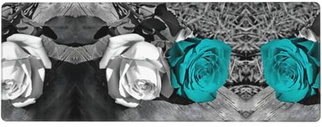 Grand tapis de bureau noir blanc bleu sarcelle gris rose imprimé fleurs fond en caoutchouc tapis de clavier adapté pour une utilisation au bureau