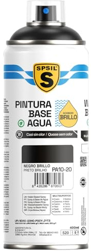 SPSIL Pintura Spray Base Agua Negro Brillo 400ml - Sin Olor, para Madera, Plástico, Metal y Automóvil - Acabado Profesional, Secado Rápido y Ecológica