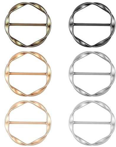 SYEYCW 6 Stück T Shirt Clips, Gürtelschnalle für Damen, Runder Kreis Clip, Seidenschal Ring Clip, Metall Kleidungsschnalle, Kleidung Ecke Knotted Schnalle, Ringschnalle Seidenschal Ring (6 Farbe)