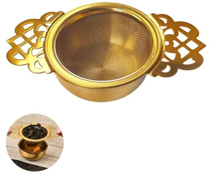 Tea Strainer for Loose Gold Stainless Steel Loose Leaf Tea Strainer with Ultra-Fine Mesh & Drip Bowl Double-Winged Handle Infuser for Cups Reusable Fine Mesh Tea Filter for Loose Tea & Spices(Gold)