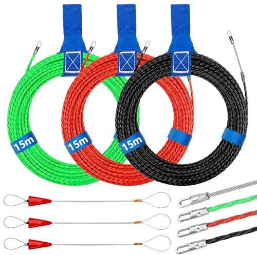 3 pezzi ago elettrico, 15 m cavo elettrico 4 mm diametro ago Tire filo, cavo elettrico con 6 testa flessibile di guida, ago passaggio cavo, verde, rosso, nero, blu