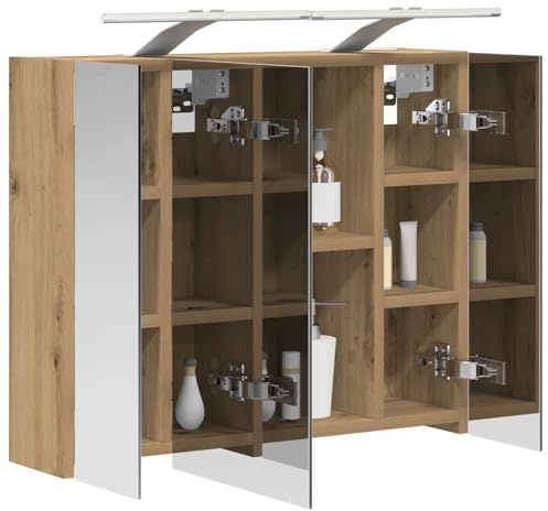 vidaXL Badezimmerspiegelschrank Kunsthandwerk Eiche 60 x 14,5 x 50 cm, Badezimmer Aufbewahrung, rechteckiger Schrank, modernes Design, platzsparender Wandspiegel, verstellbares Regal, Organizer