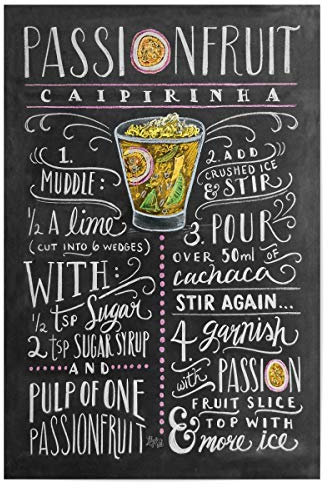 artboxONE Poster 45x30 cm Cocktails Typografie Passion Fruit Caipirinha - Bild Cocktail Alkohol Caipirinha