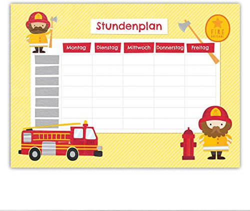 Papierdrachen Stundenplan DIN A4 Block - Motiv Feuerwehr - beschreibbar und ideal als Geschenk für die Schule - Terminkalender und Wochenplan - von Papierdrachen