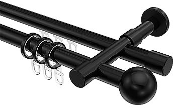 Interdeco Rundrohr-Innenlauf Gardinenstangen Schwarz 2-läufig 20 mm Ø Prestige Luino, 100 cm