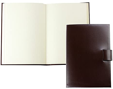 DELMON VARONE - Personalisierbares Notizbuch DIN A5 gebunden in Premium Cambridge Top Grain Leder (Rindspaltleder) braun, Blanko Buch unliniert im Softcover Ledereinband mit Verschlusslasche