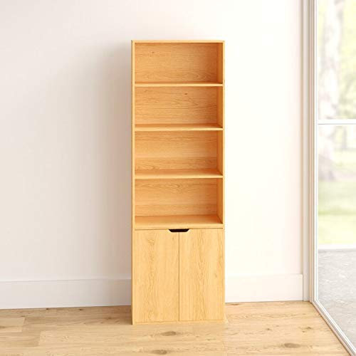 URBNLIVING Beech 6 Tier Bookshelf With 2 Doors Cupboard