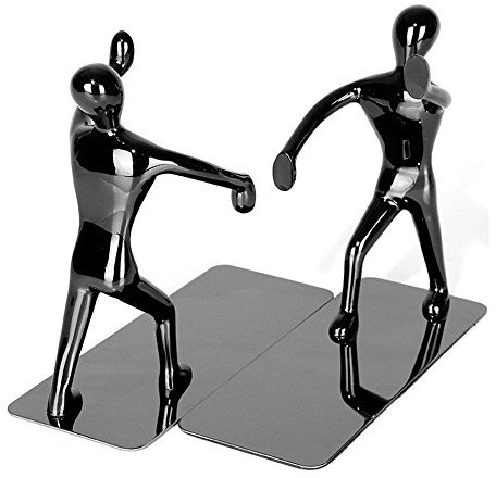 Coppia di fermalibri a forma di lottatore di kung fu, decorativi, alla moda e creativi, in acciaio inossidabile per casa, uffici, librerie, decorazione, regali di compleanno Nero