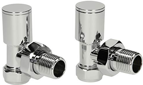 DuraTherm® Manual Angled Towel Radiator Valve Set, 15mm Central Heating Valves for Radiators, Round Polished Chrome