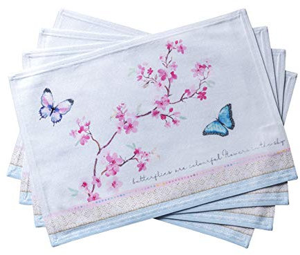 Maison d' Hermine Placemats Set of 4 100% Cotton Washable Cloth Place Mats, Reusable Table Mats for Kitchen Dining Decoration, Wedding, Restaurant Spring/Summer (Blossoms In Spring, 33 CM x 48 CM)