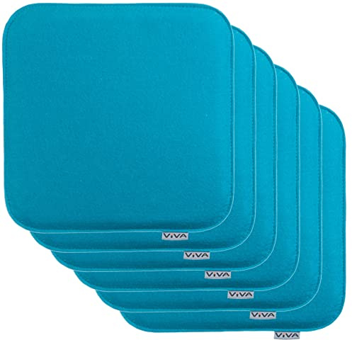 Brandsseller Lot de 6 Coussins d'assise en Feutre 35 x 35 x 2 cm – Galettes de Chaise carrées et Robustes pour l’intérieur et l’extérieur, Assise rembourrée Confortable - Turquoise