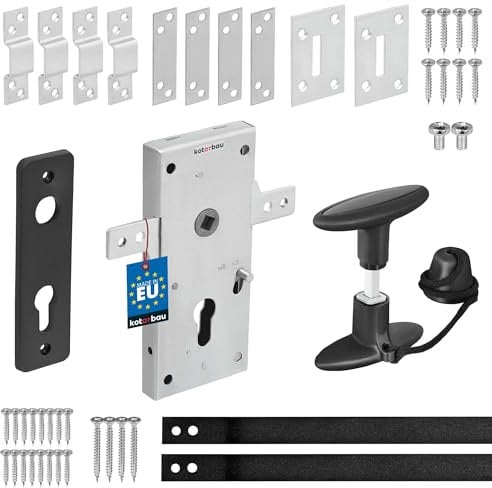 KOTARBAU® Serrure de garage 60 mm en acier - Cylindre profilé pour portes basculantes - Serrure de porte de garage horizontale - Serrure de portail - Kit de ferrures de portail