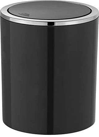 WENKO Inca Black Bin with Swing Lid Capacity 2 L, Ø 14 x 16, 8 cm